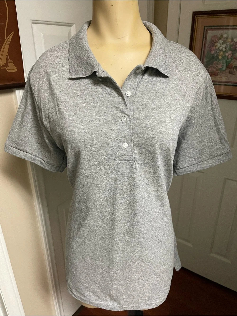 Jerzees Heather Gray 4 Button Collared Polo Shirt - Picture 10 of 13